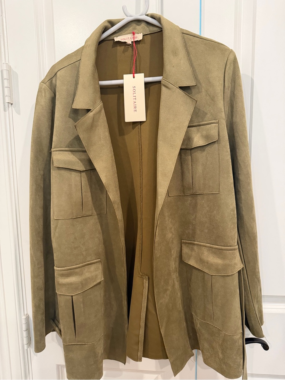 Solitaire Olive Green Suede Utility Jacket